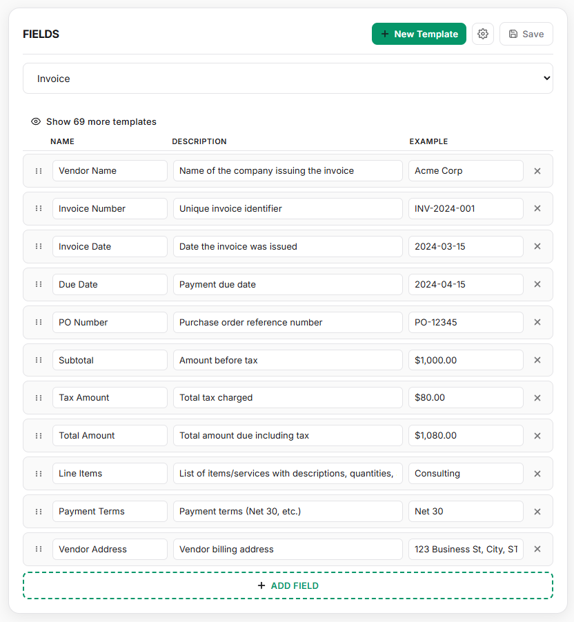 Customize extraction fields